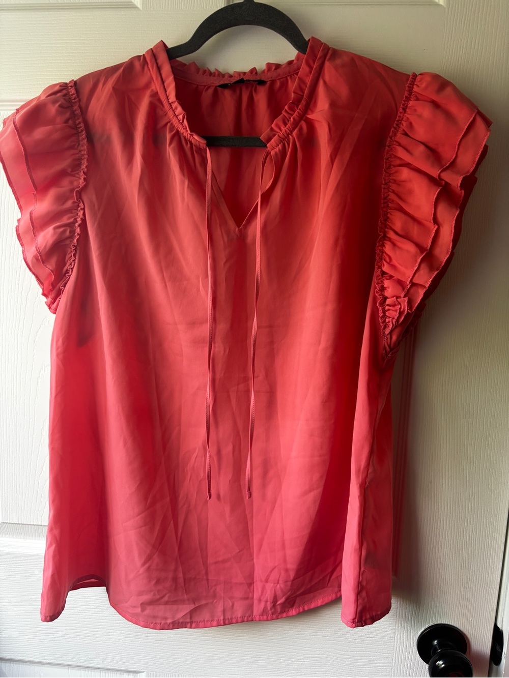George Coral Ruffle Sleeve Tie-Front Blouse
